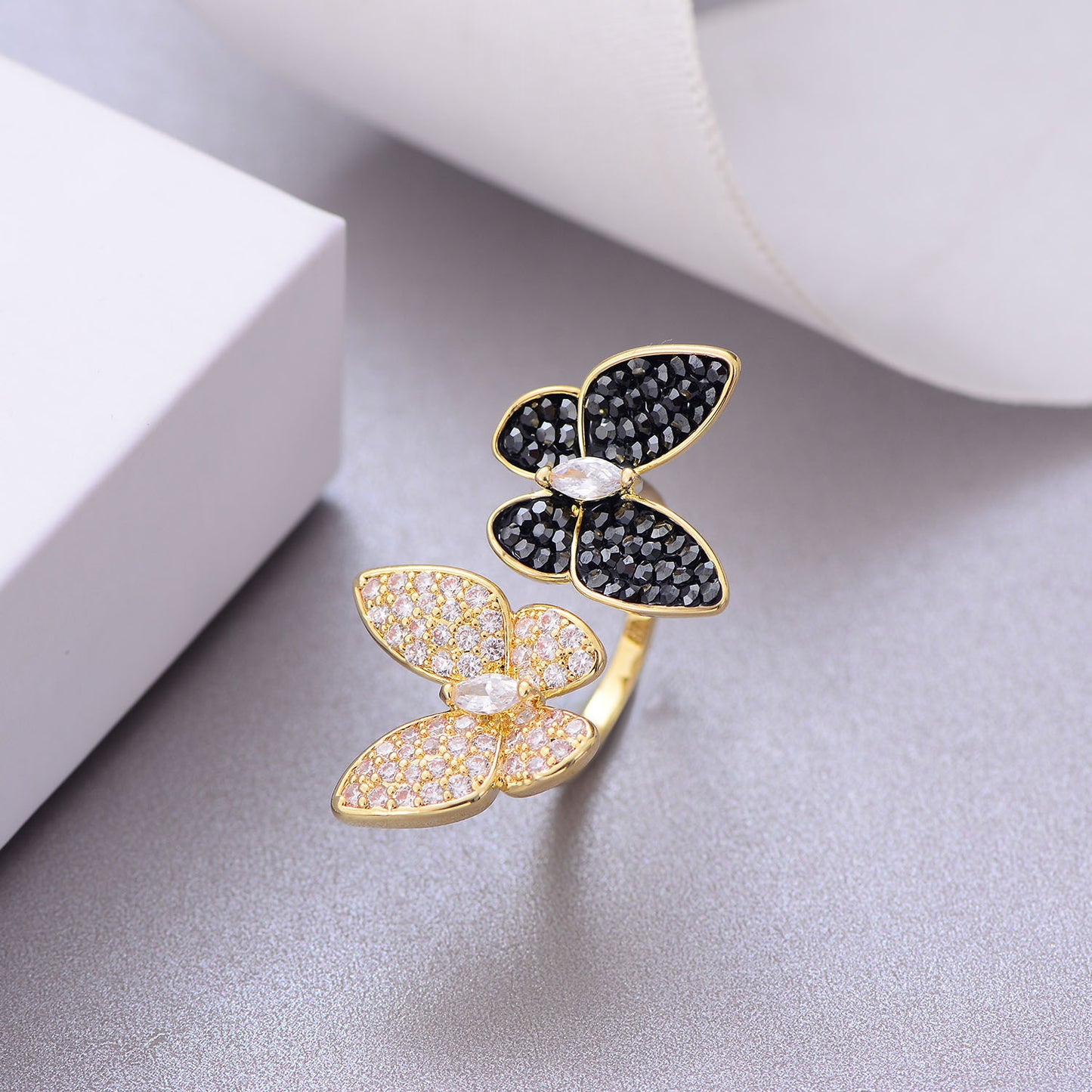 Butterfly Ring Copper With Black And Red Zircon Inlaid Korean Style Butterfly Ring Individually Packed Limited