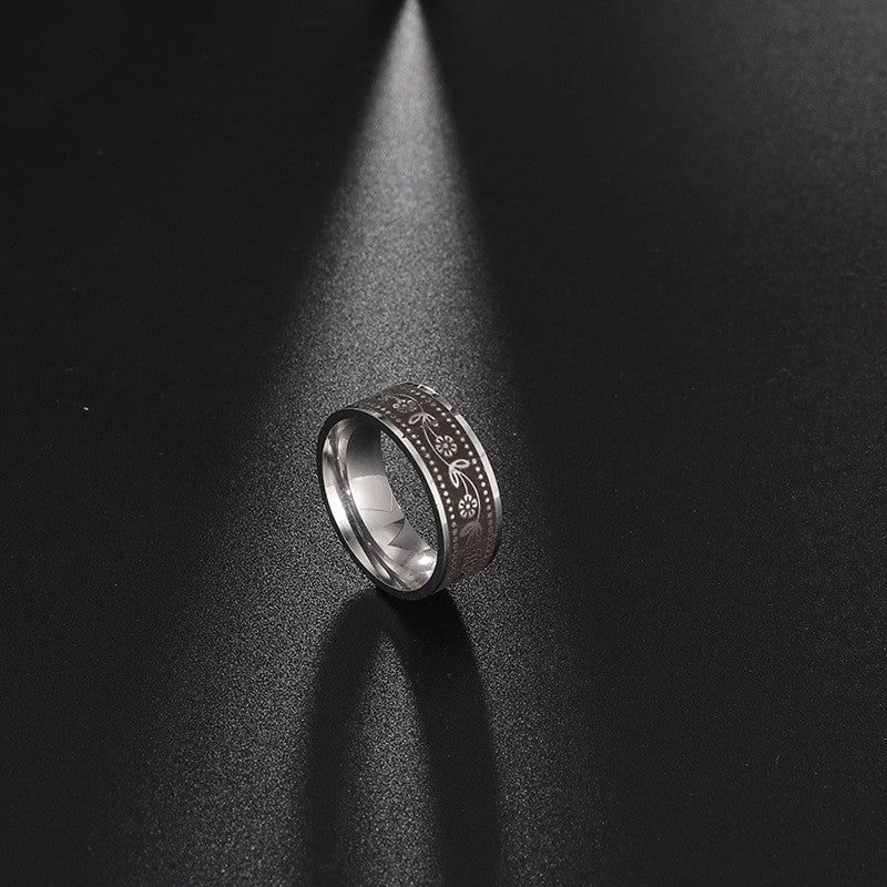 Mens Stainless Steel Laser Engraved Ring Simple Yet Stylish