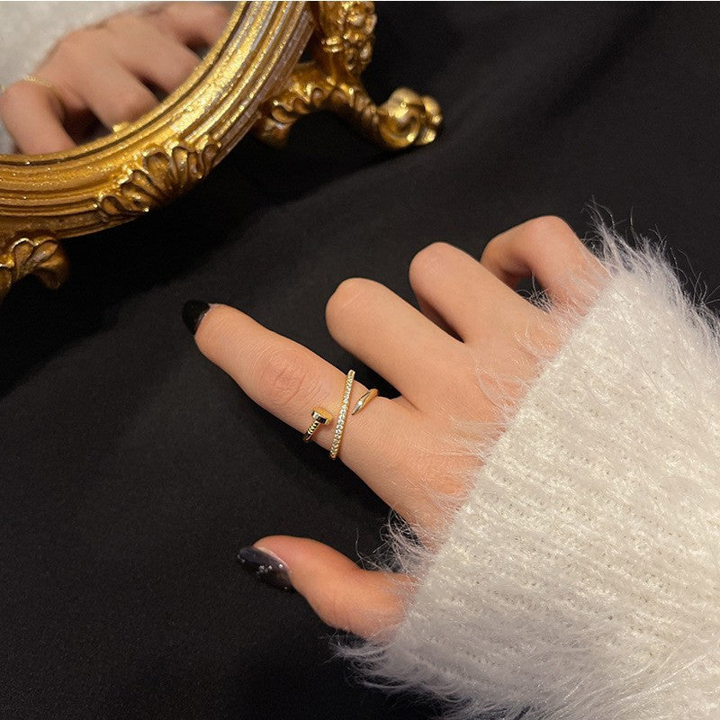 Womens Adjustable Open Ring Gold Cross Nail Vintage Korean Inlay Copper Fashion Jewelry Adjustable Opening New