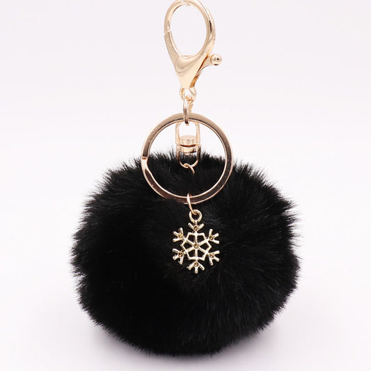 Plush Snowflake Keychain Winter Holiday Decoration Bag Pendant Alloy Keyring Fluffy Snow Ball Charm Gift Ideas