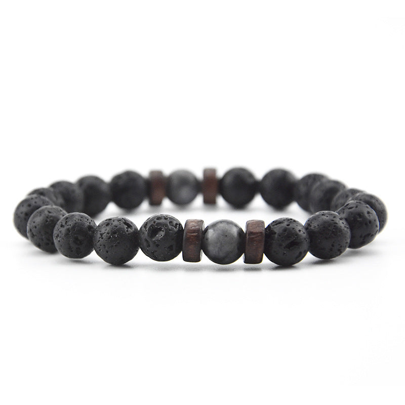 Unisex Volcanic Rock Bracelet With Wooden Beads Geometric Round Natural Stone Jewelry For Men And Women Casual