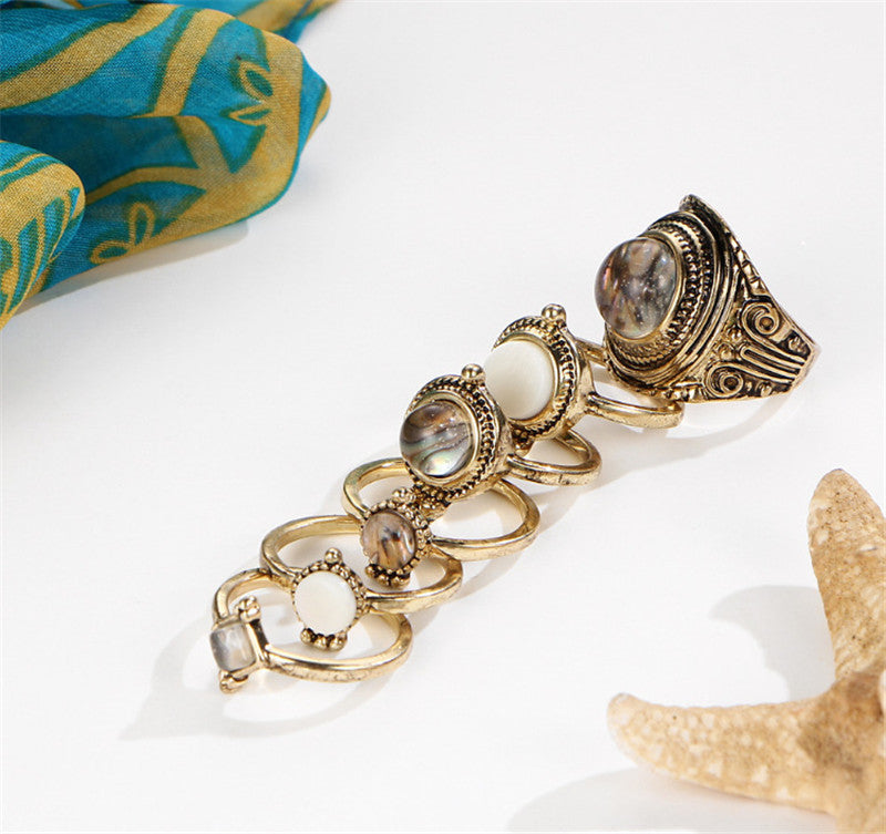 Exotic Water Drop Crystal Inlay Alloy Ring Set For Women 6 Piece Pebble Design Fashion Jewelry For Everyday Wear