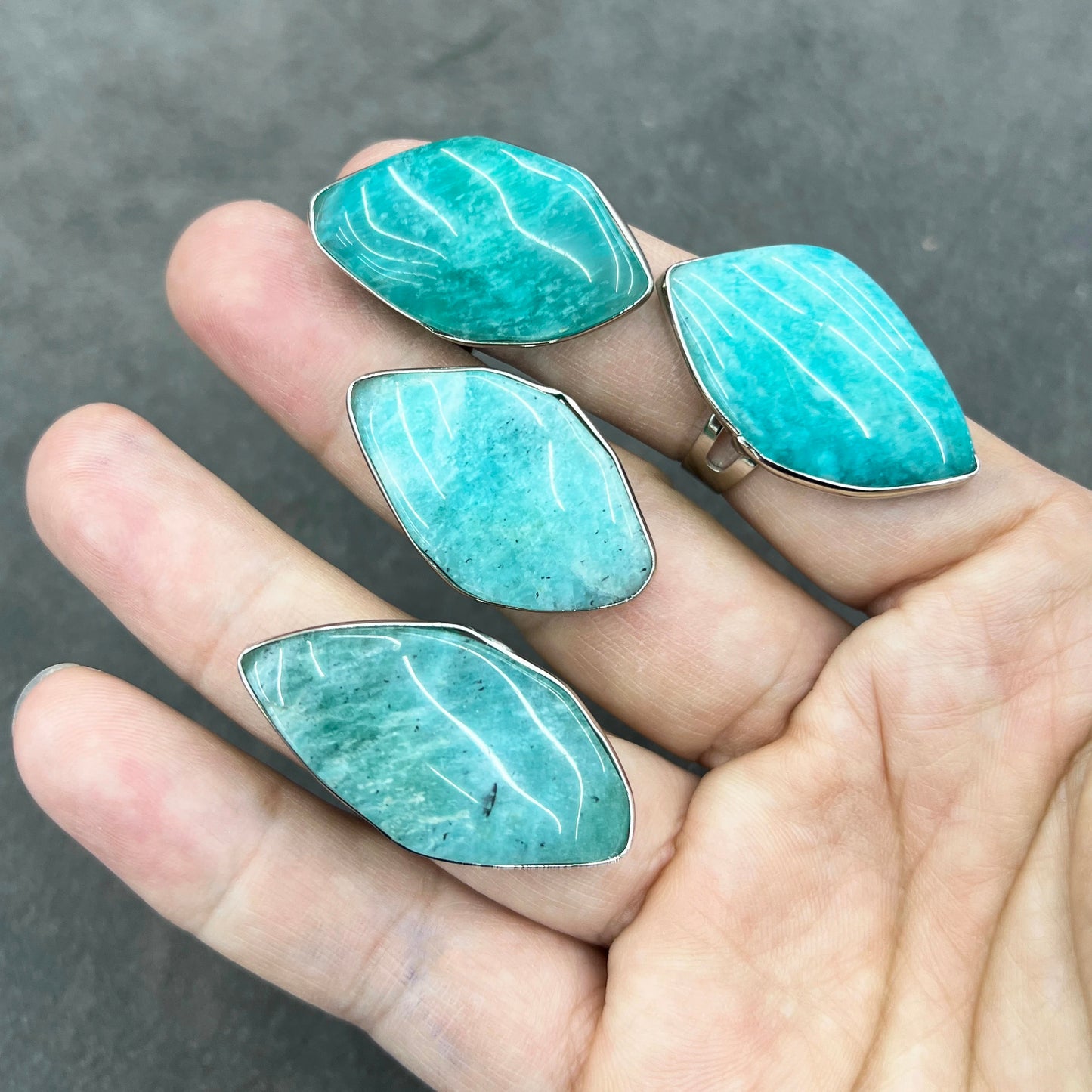 Natural Amazonite Rough Stone Edging Polished Gemstone Ornament Asymmetric Geometric Natural Stone Ring Jewelry