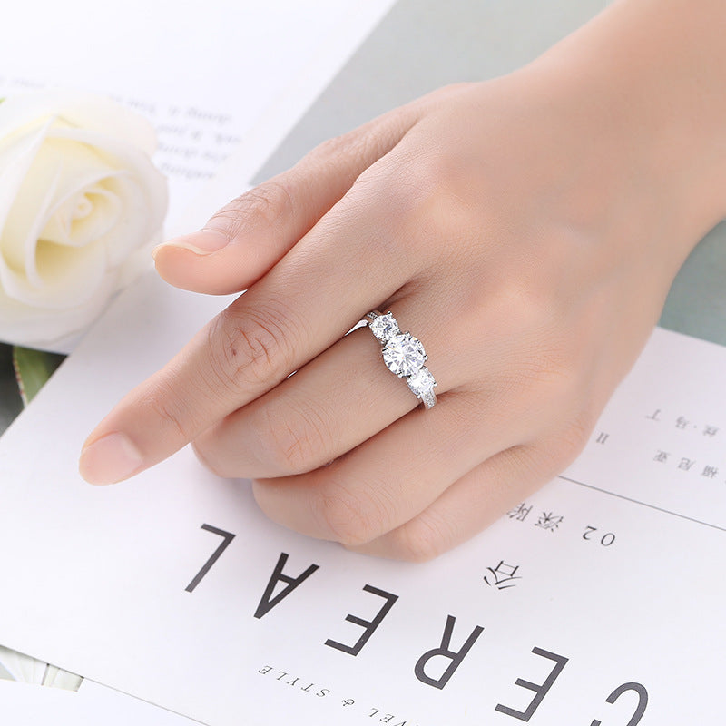 Womens Zircon Ring Geometric Inlaid Copper Platinum Plated Wedding Engagement Anniversary Gift Jewelry Elegant