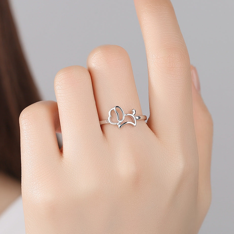 Dog Ring S925 Sterling Silver Cute Puppy Jewelry Zircon Inlay Gift For Women Girls Anniversary Birthday Zircon