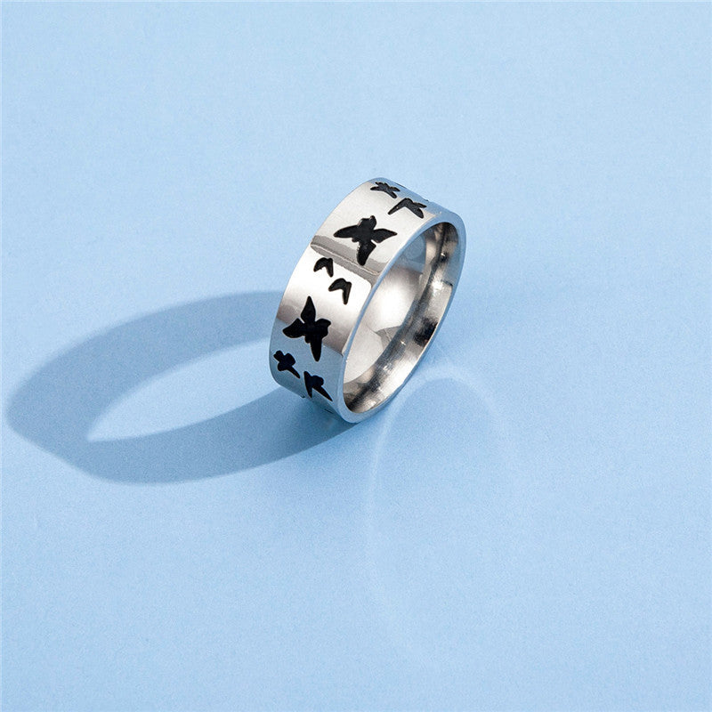 Stainless Steel Ring Punk Rock Style Flame Butterfly Accent Metal Jewelry for Everyday Wear Suitable for Men Women