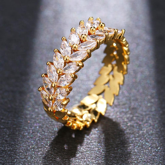 Gold Plated Ring With Double Row Zircon Stones For Women Fashion Jewelry Statement Ring For Everyday Glam Ring