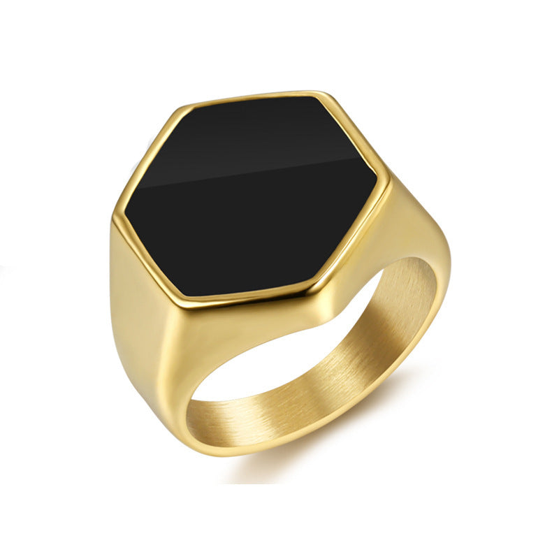 Stainless Steel Bright Black Gutta Percha Ring For Men