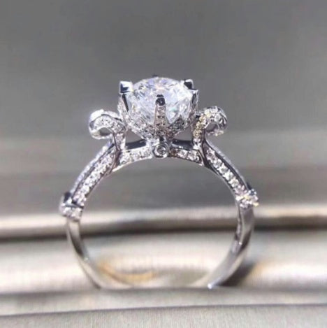 Womens One Carat Round Cut Cubic Zirconia Ring S925 Silver