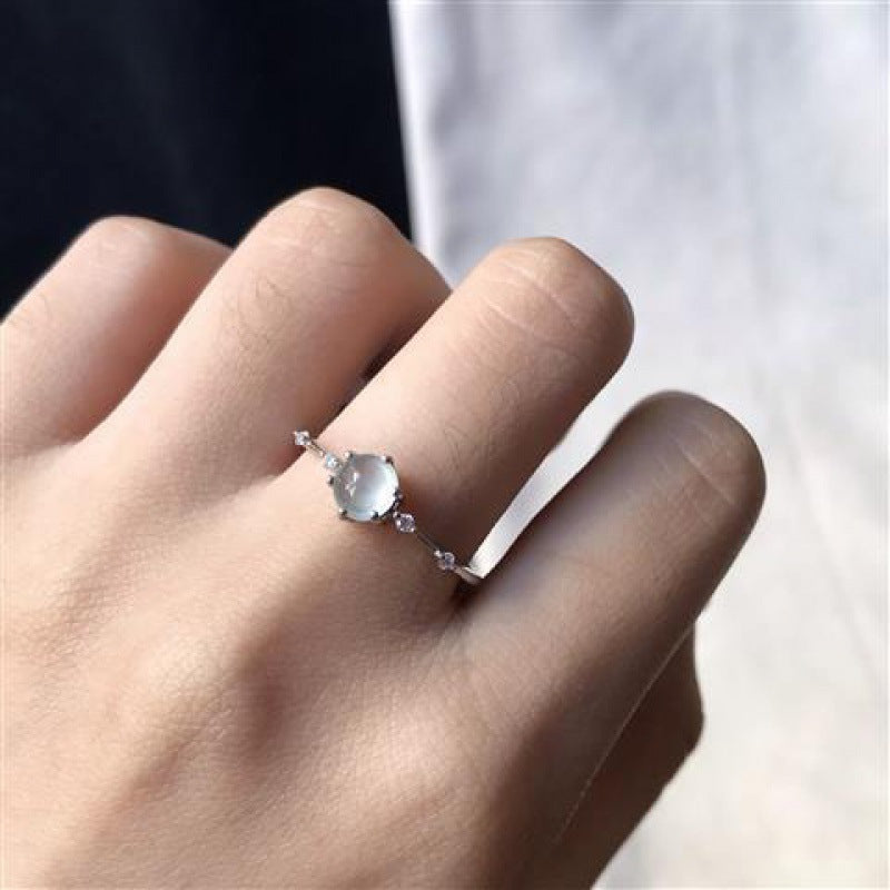 Natural Chalcedony Opal Ring For Women Adjustable Opening Myanmar Jade Fashion Jewelry Classic Gift Idea Style