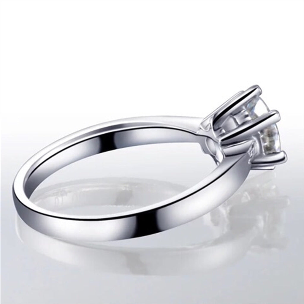 Womens Adjustable Six Claw Ring Geometrical Design Platinum Plated Copper Ring With White Gold Diamond Accents