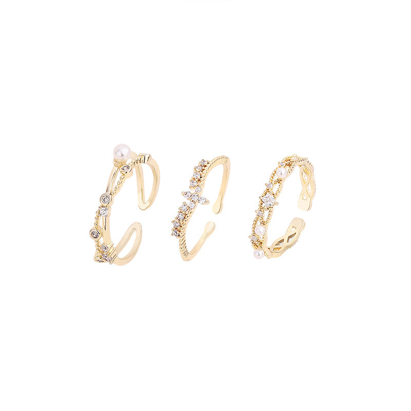 Zircon Pearl Ring Elegant Alloy Ring Classic Silver Gold Tone Jewelry For Women And Girls Timeless Sparkle Shine