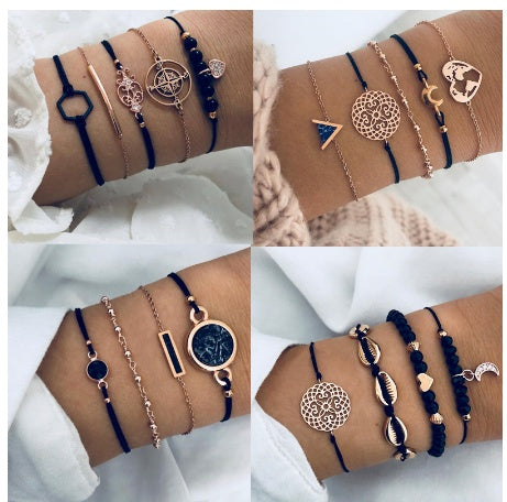 Womens Bracelets Set 4 Piece Shell Hollow Flower Beads Chain Delicate Bohemian Stackable Wristwear For Women X