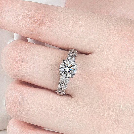 Womens Double Row Leaf Ring White Gold Plated Zircon Adjustable Unisex Flower Shaped Ring Special Occasions US