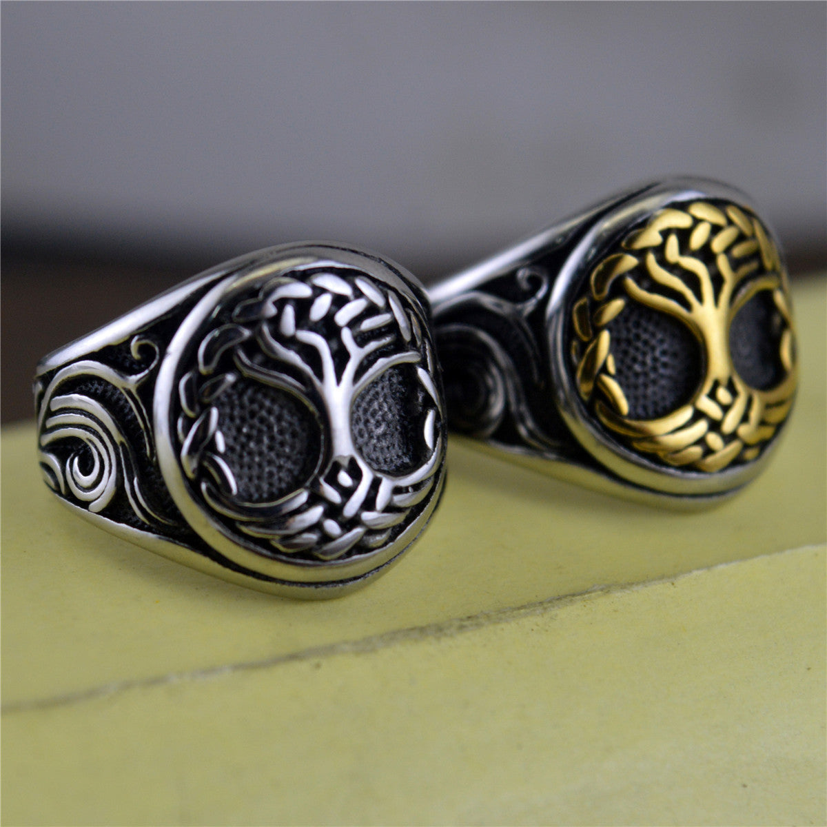 Titanium Steel Ring Leaf Tree Design Electroplated Durable Statement Jewelry Accessory Vintage Inspired Unisex