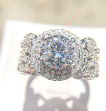 Couples Engagement Wedding Ring Set Micro Inlaid Zircon Diamond Luxury Brass Electric White Steel European Design