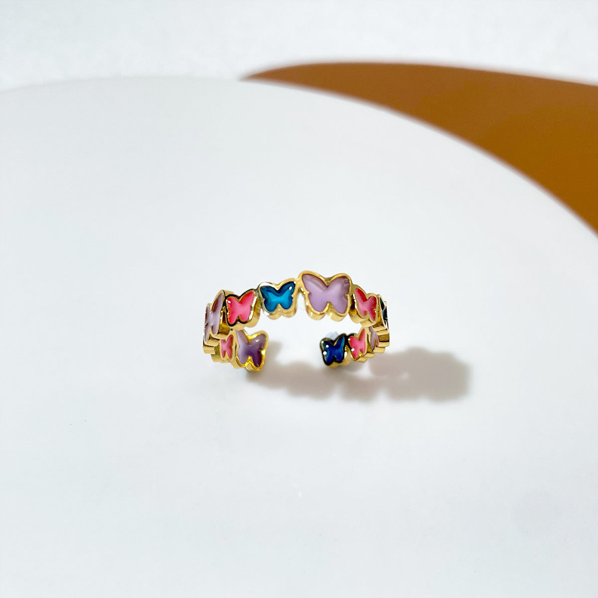 Unisex Adjustable Copper Heart And Butterfly Ring For Couples With Dripping Oil Design In Golden Finish Gift For Lovers