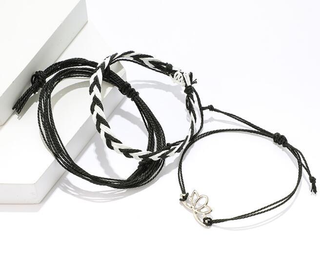 Lotus Pendant Hand Woven Rope Bracelet Bohemian Alloy Jewelry Lotus Flower Charm For Women Everyday Boho Style