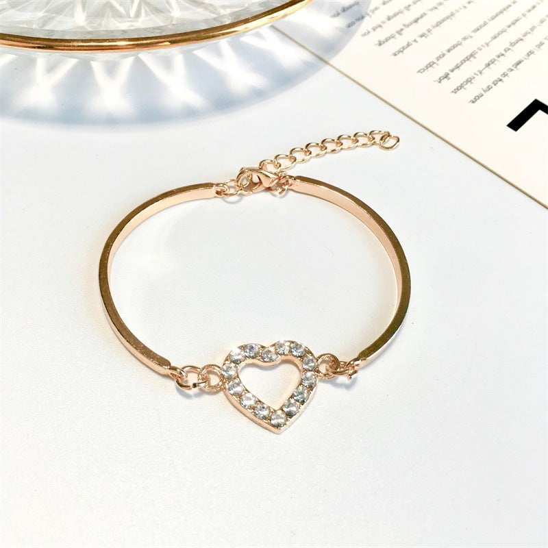 Womens Heart Rhinestone Bracelet Korean Fashion Alloy Jewelry Gift Individually Packed Customizable Shimmering