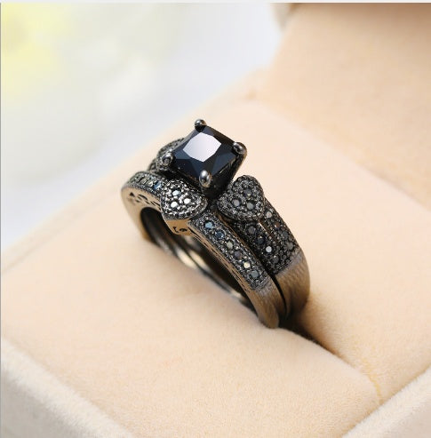 Stylish Black Gold Zircon Set Ring Copper Material Stylish Black Gold Zircon Set Ring Copper Material Set Ring Copper