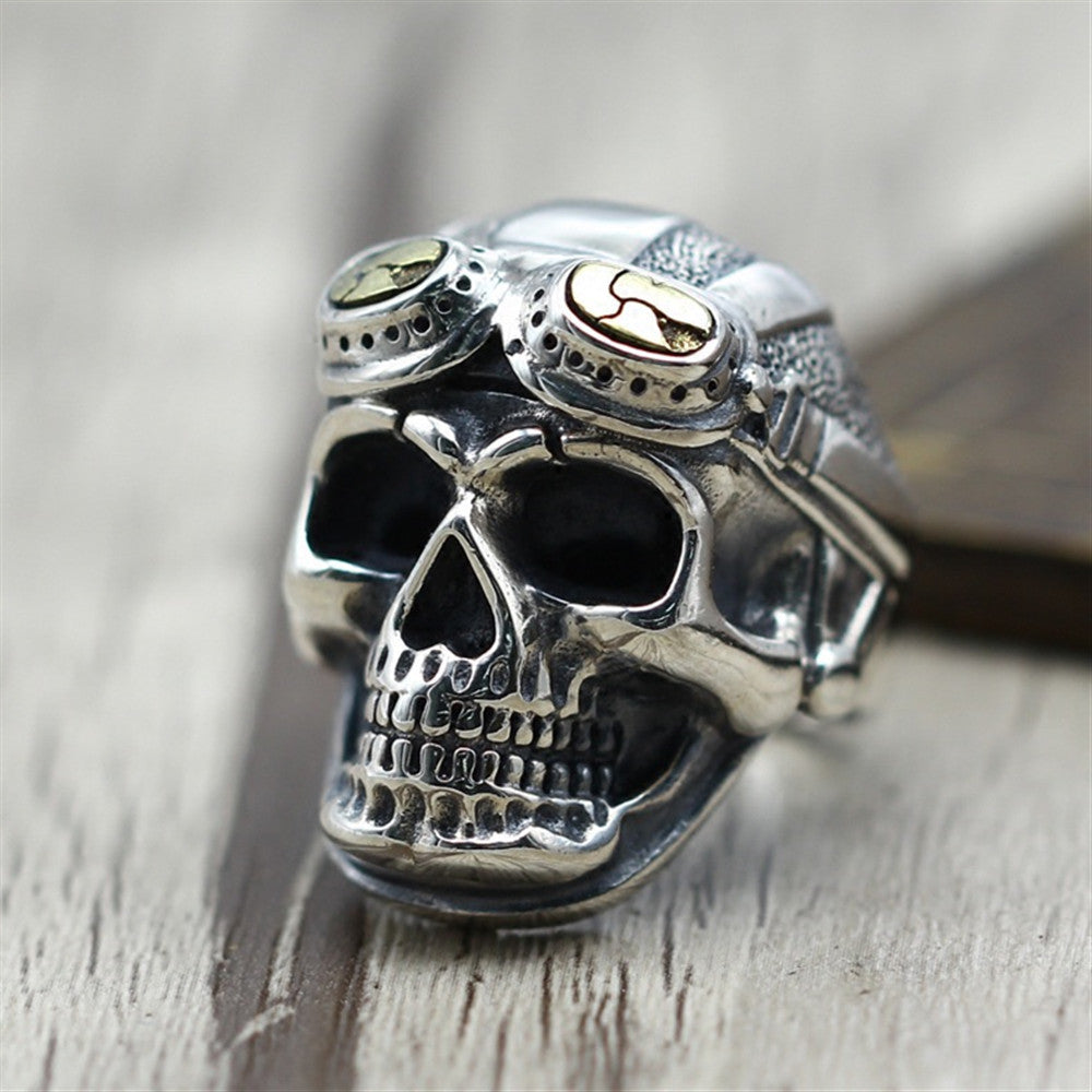 Mens Alloy Geometric Skull Ring Electroplated Pilot Ring Festival Gift Independent Packaging Domineering Ring Accessory