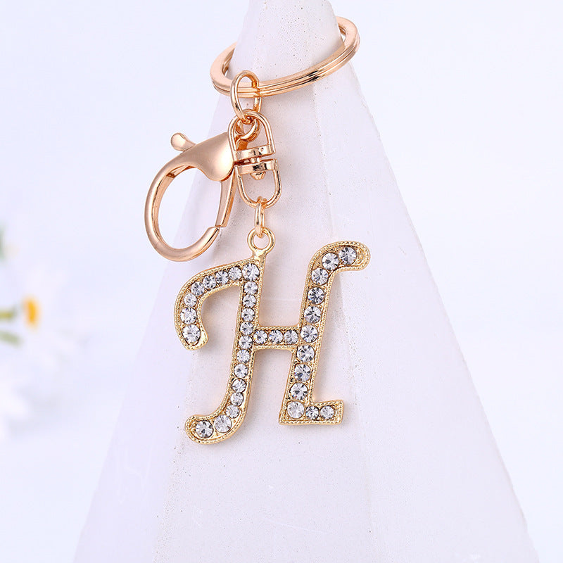 Personalized Initial Keychain With Diamond Inlay Letter Ring For Bags Cars Keys Durable Alloy Finish And Shine