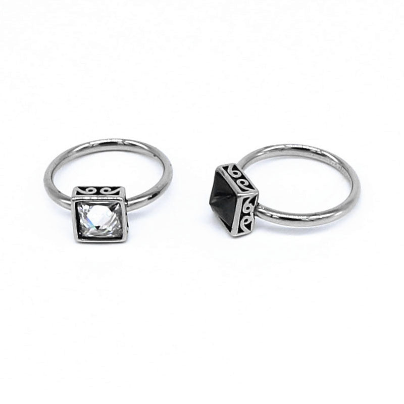 Unisex Titanium Steel Ring Geometric Design Diamond Accent Retro Personalized Finger Ring Durable Gift Diamond