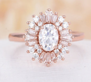 Womens Rose Gold Plated Copper Ring With Diamond Look Opal For Engagement Wedding Anniversary Jewelry Gift For