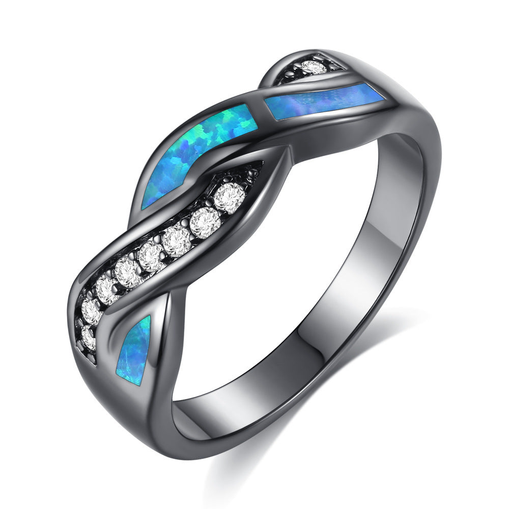 Vintage black gun metal blue turtle form opal ring jewelry for women party cocktail ring mode specific friend gift