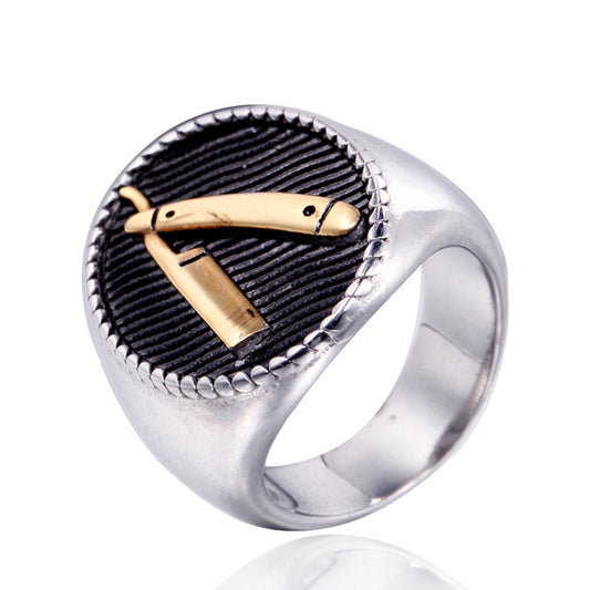 Men's Geometric Titanium Steel Ring Steel and Gold Color Options Vintage Razor Design Ring for Anniversary Awards Commemoration Gift