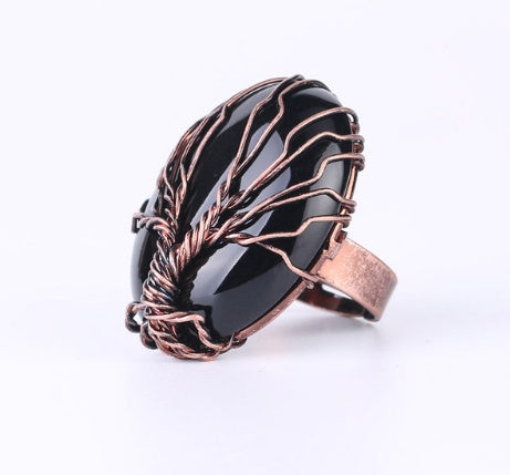 Natural Crystal Stone Shaped Life Tree Ring Men