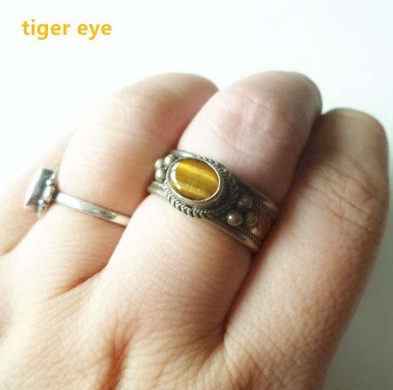 Handmade Tricolor Copper Inlaid Agate Gemstone Ring National Style Couple Jewelry Durable Chic Style Accessory