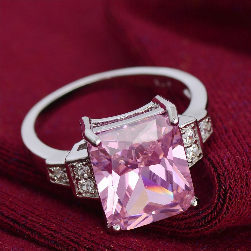 Agate Zircon Ring Rhodium Plated Stone Wedding Jewelry