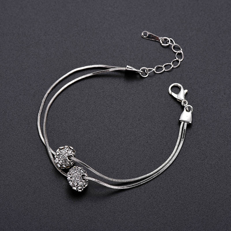 Womens Double Layer Geometric Electroplated Alloy Bracelet With Artificial Gem Inlays European American Jewelry