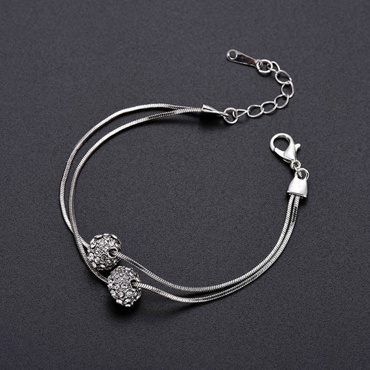Womens Double Layer Geometric Electroplated Alloy Bracelet With Artificial Gem Inlays European American Jewelry
