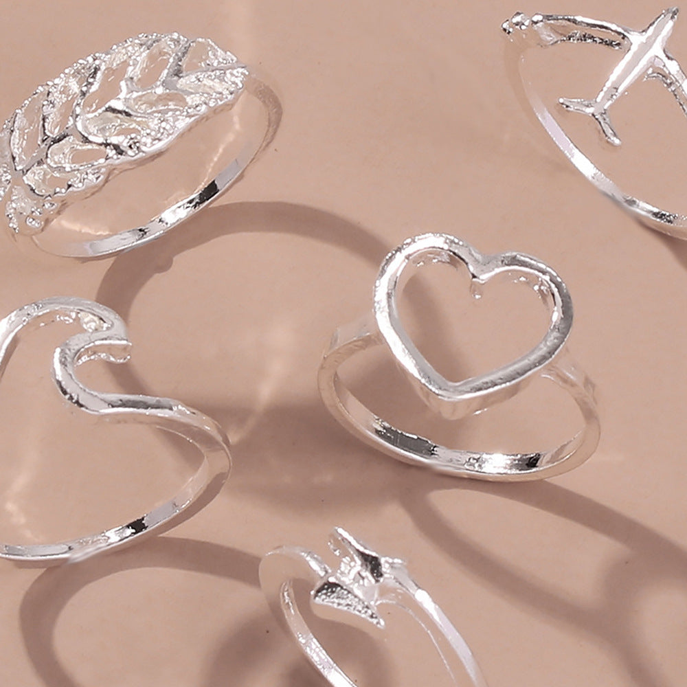 Womens Ring Set Retro Love Leaf Rings Irregular Design European American Fashion Jewelry White K Individually Packed