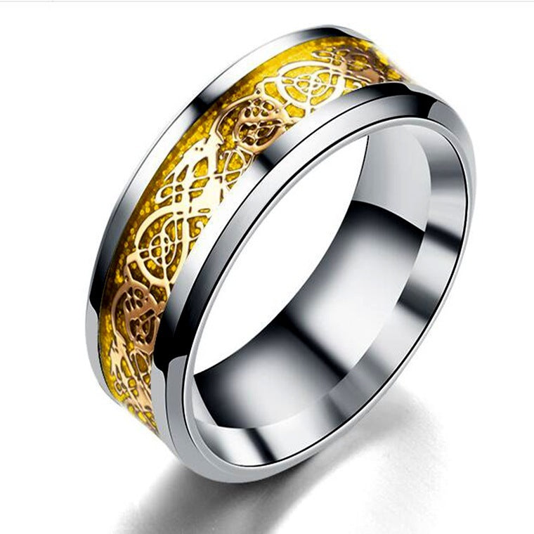 Stainless Steel Dragon Ring Zodiac Pattern Band Gift Travel