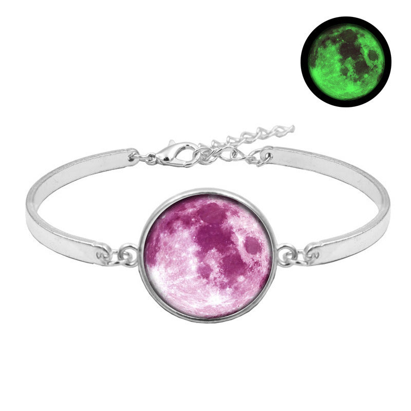 Unisex Galaxy Moon Time Gemstone Bracelet Silver Plated Alloy Bracelet With Glass Inlay Celestial Jewelry Gift