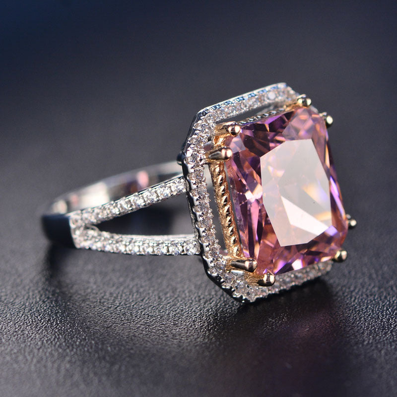 Geometric Pink Zircon Ring With AAA Zircon In Gold Plated Brass Jewelry Gift For Her Fashion Accessory Sizes 6 7 8 9