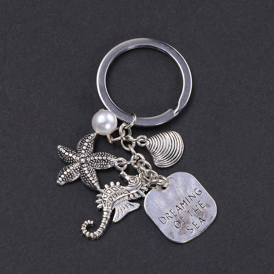 Ocean Dream Keychain Decorative Zinc Alloy Shell And Pearl Rope Detail For Keys Bags Travel Accessory Gift Idea