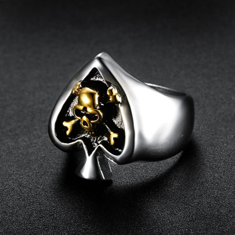 Unisex Alloy Skull Ring Peach Heart Playing Card Design Geometric Band Ring Electroplated Inlay Alloy European American