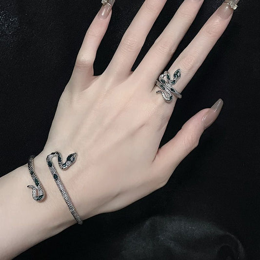 Womens Enamel Snake Ring Open Band Serpent Alloy Jewelry Electroplate Fashion Ring Statement Accessory For Her