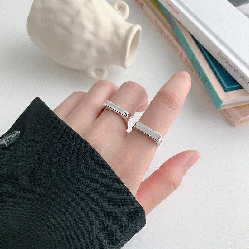 Silver Plated Geometric Ring For Women Smooth Face Jewelry European And American Style Fashion Ring Elegant Everyday