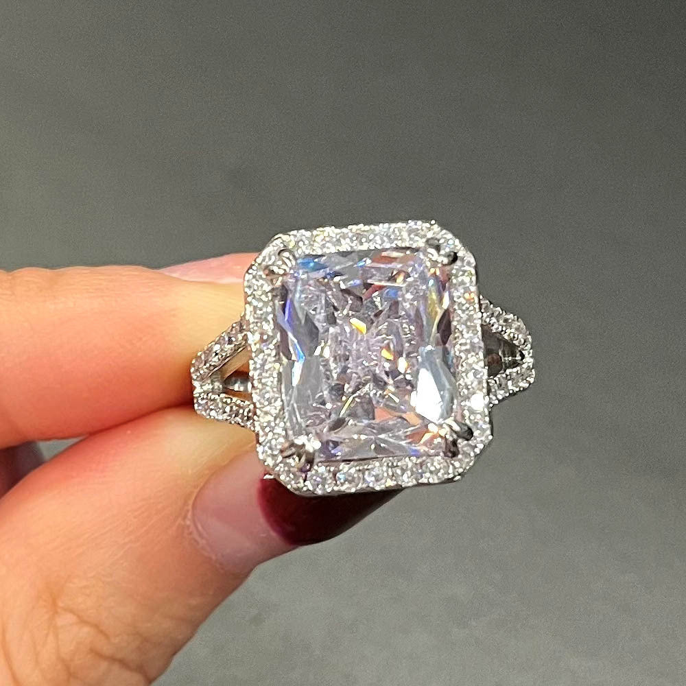 Gold Plated Zircon Ring Square Cut Copper Band For Women Elegant Sparkling Gemstone For Engagement Anniversary