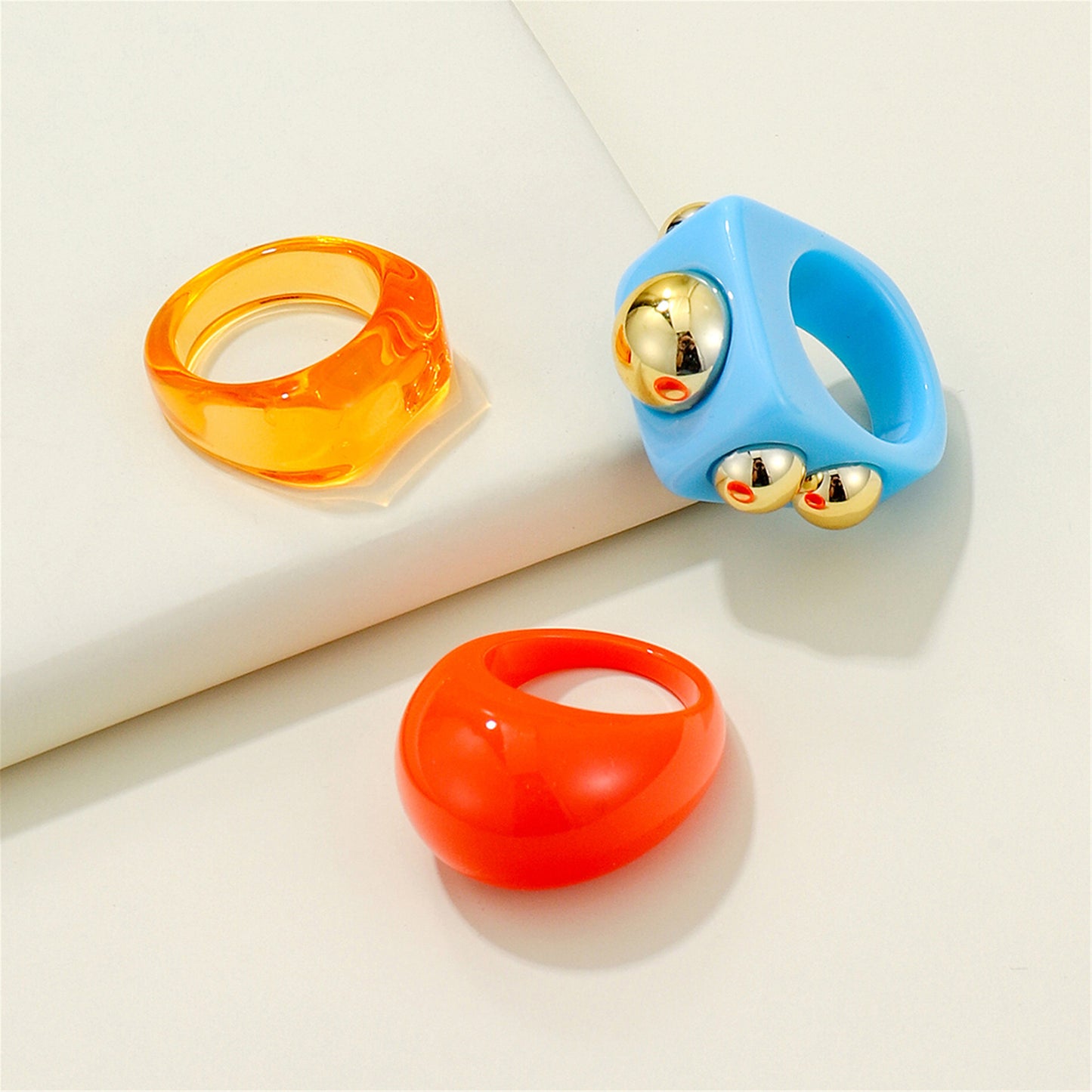 Womens Acrylic Geometric Chunky Rings Set 3 Piece Fashion Statement Jewelry For Daily Wear Gift Sets Daily Use