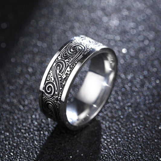 Mens Stainless Steel Ring With Geometric Design Retro Style Titanium Accent Durable Fashion Jewelry Band Classic Style