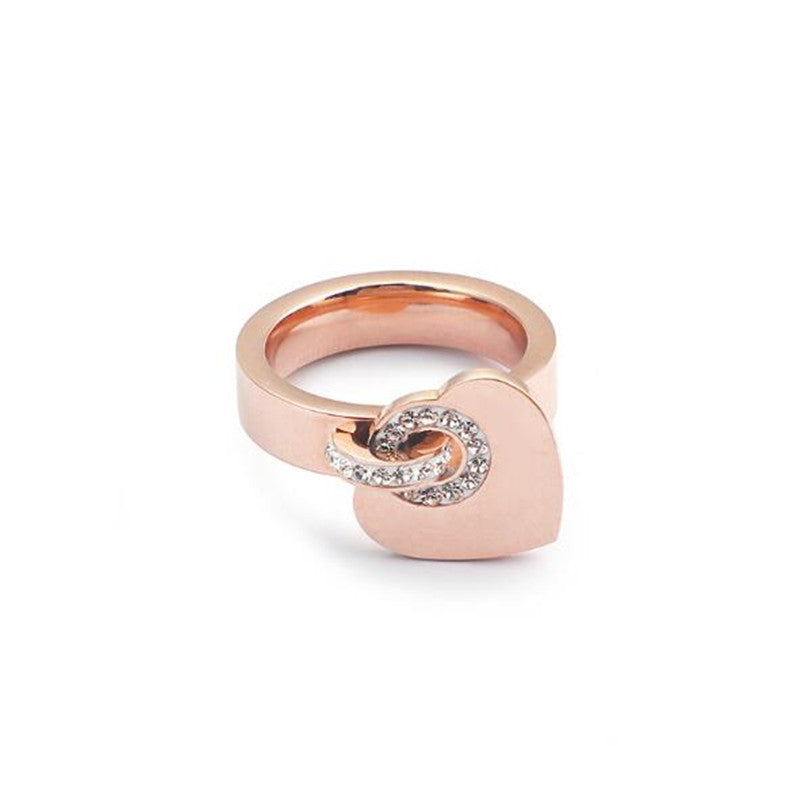 Titanium Steel Jewelry Diamond Heart Ring For Women Casual Plated Gold Rose Gold Finish Fashion Accessory Glow