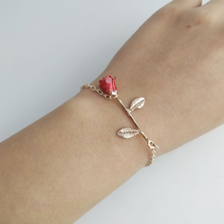 Rose Flower Bracelet Alloy Plated Chain Exquisite Lightweight Elegant Jewelry For Women Gift High Quality Look