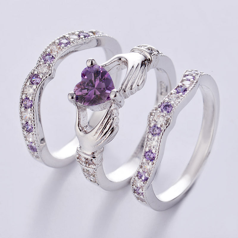 Three Piece Hearts And Arrows Zircon Ring Set Green Purple Red Blue Diamond Colors For Women Fashion Accessory