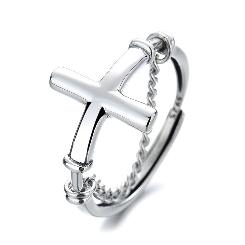 Sterling Silver Ring Japanese Trend Chain Ring Index Finger Ring Women Men Geometric Silver Ring Fashion Trend